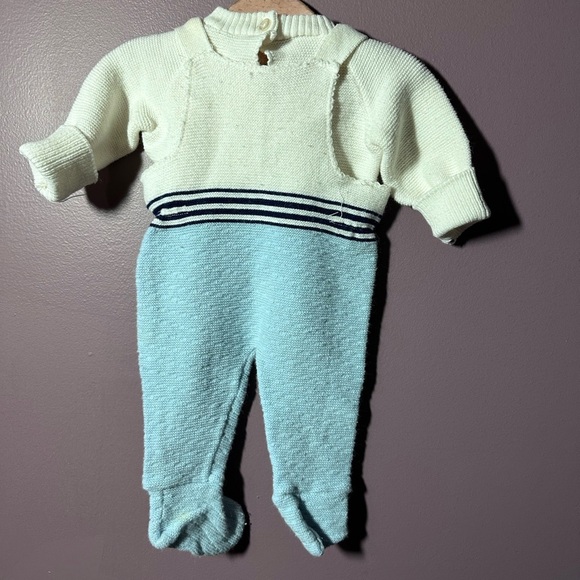 Vintage Knit Cream and Blue Baby Two Piece - Picture 3 of 4